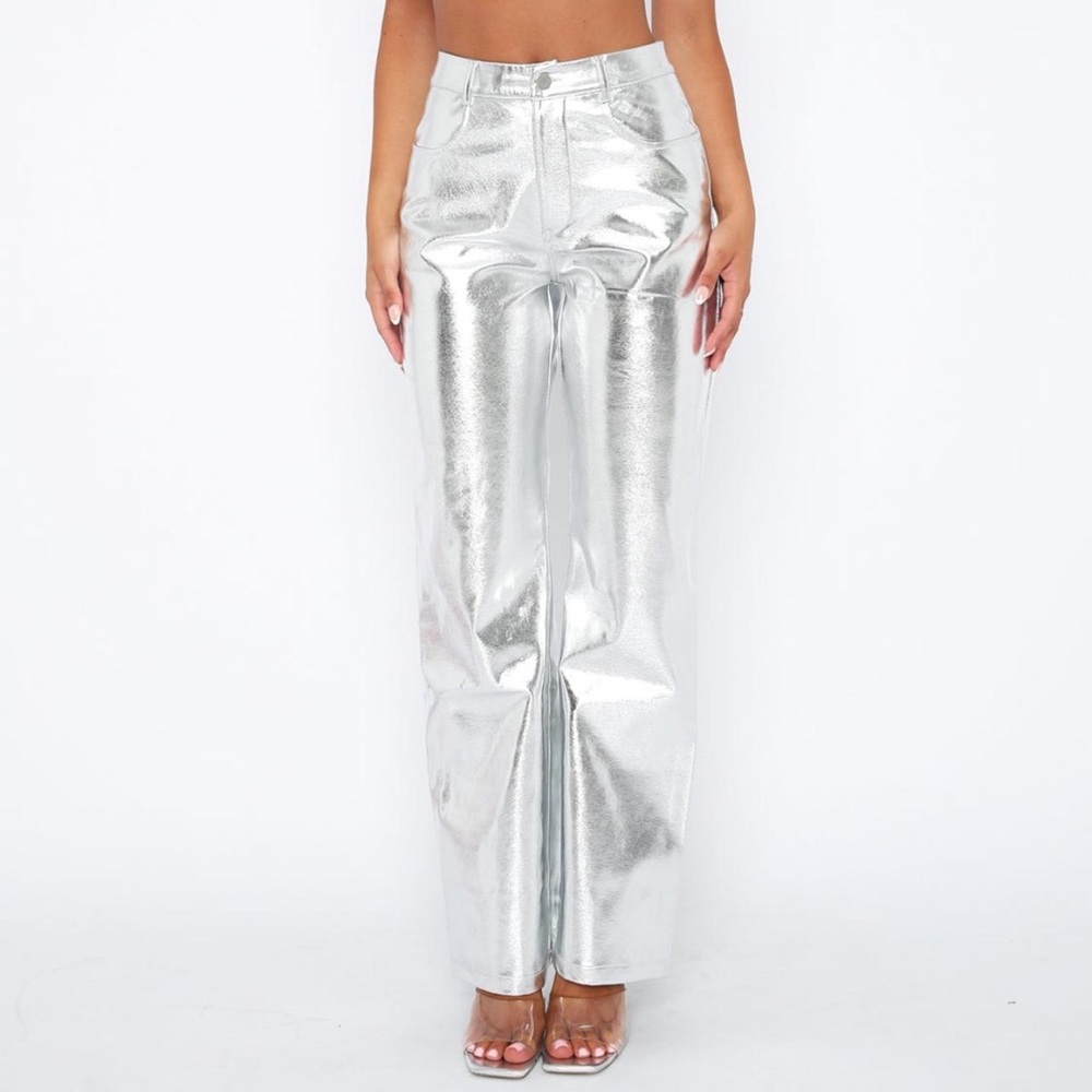 White Fox Boutique Push The Button Metallic Pants Size XS New Years Holiday